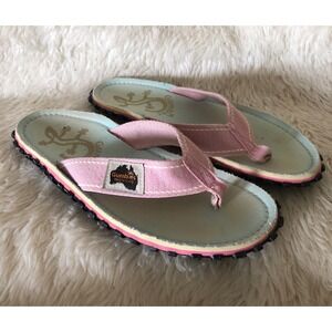 Gumbies Islander Aqua PINK Gecko Canvas Sandals Flip-Flops Size Women's 9